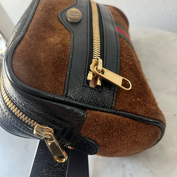 Gucci Brown and Black Suede Bag with Gold Accents - Picture 9 of 13